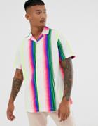Asos Design Relaxed Fit Shirt In Rainbow Stripe - White