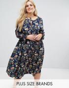 Alice & You Long Sleeve Floral Midi Dress With Frill Sleeve And Tie Neck - Multi