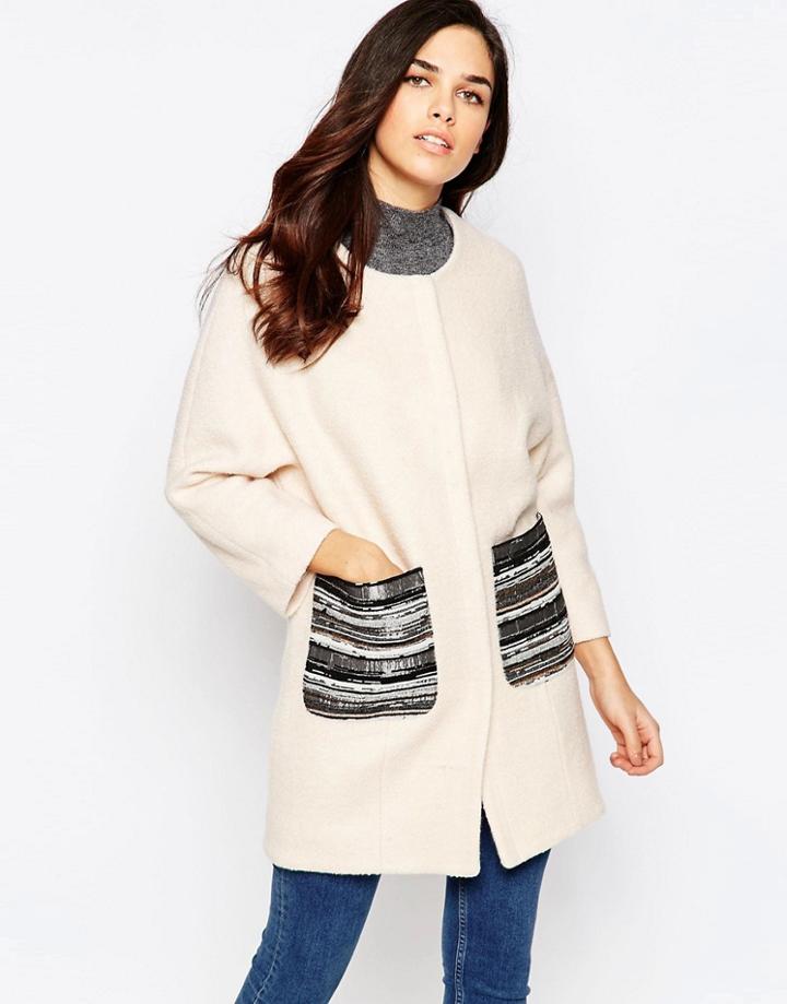 Jovonna Assis Coat With Metallic Pockets - Cream