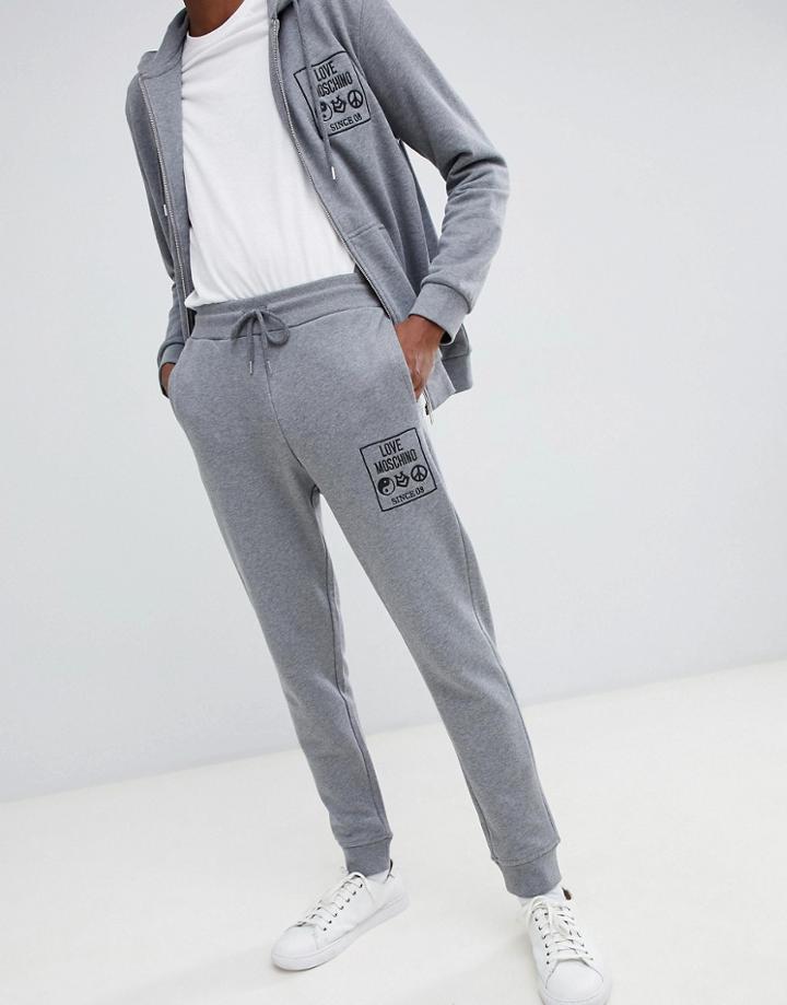 Love Moschino Skinny Logo Joggers In Gray - Gray