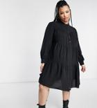 Yours Chambray Tiered Dress In Charcoal-grey