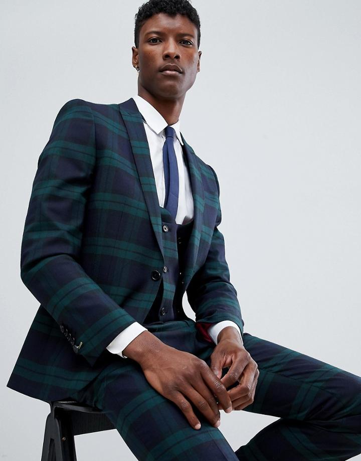 Twisted Tailor Super Skinny Suit Jacket In Green Check - Green
