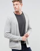 Asos Longline Open Cardigan In Cable With Rib Detail - Gray