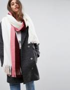 Asos Long Tassel Scarf In Supersoft Knit With Side Stripe - Gray