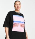 Asos Design Curve Oversized T-shirt In Black With Roadtrip Photo Front Print