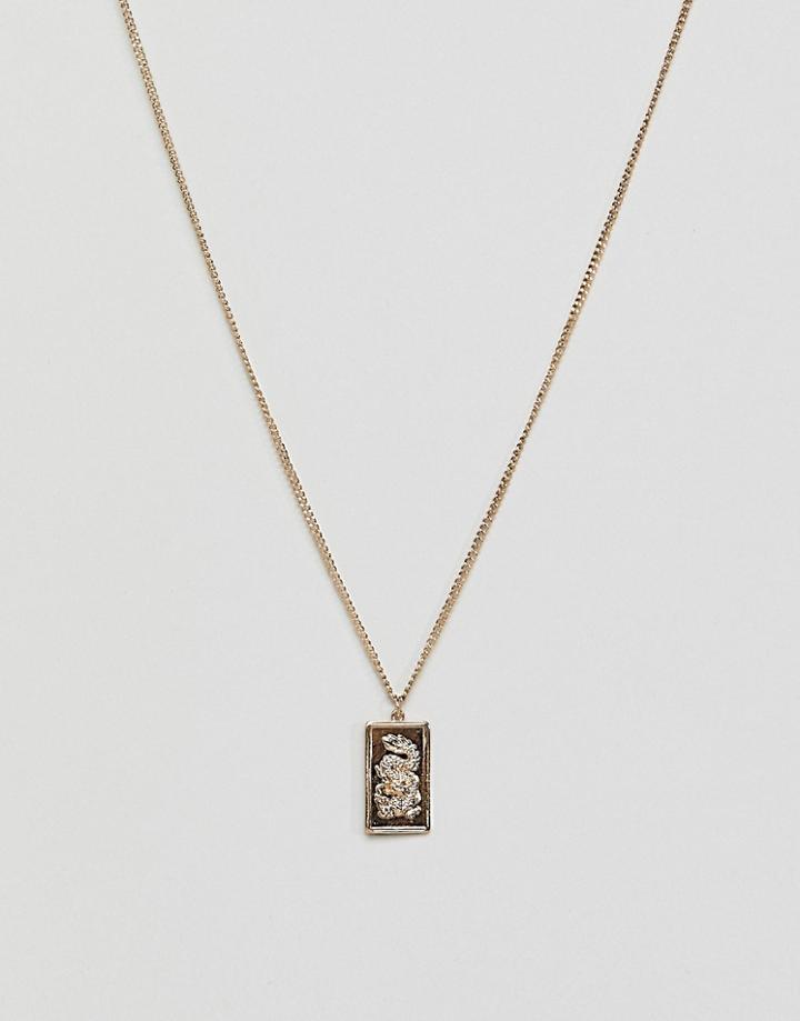Asos Design Necklace With Dragon Pendant In Gold - Gold