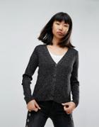 Asos Cardigan In Rib In Metallic Yarn - Black