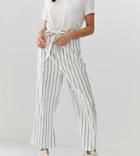 Asos Design Tall Linen Tie Waist Culottes In Stripe - Multi