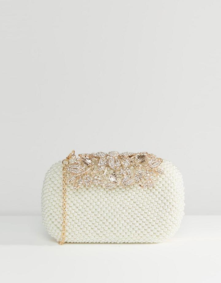 Aldo Faux Pearl Box Clutch With Rhinestone Detail - Cream
