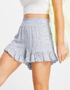 New Look Ruffled Shorts In Blue Whimsy Floral-blues