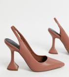 Asos Design Wide Fit Power Slingback High Heeled Shoes In Mocha-brown