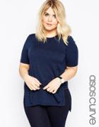 Asos Curve Knitted Sweater With Tie Waist - Navy