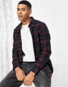 Farah Brewer Slim Fit Organic Plaid Shirt In Burgundy/navy-red