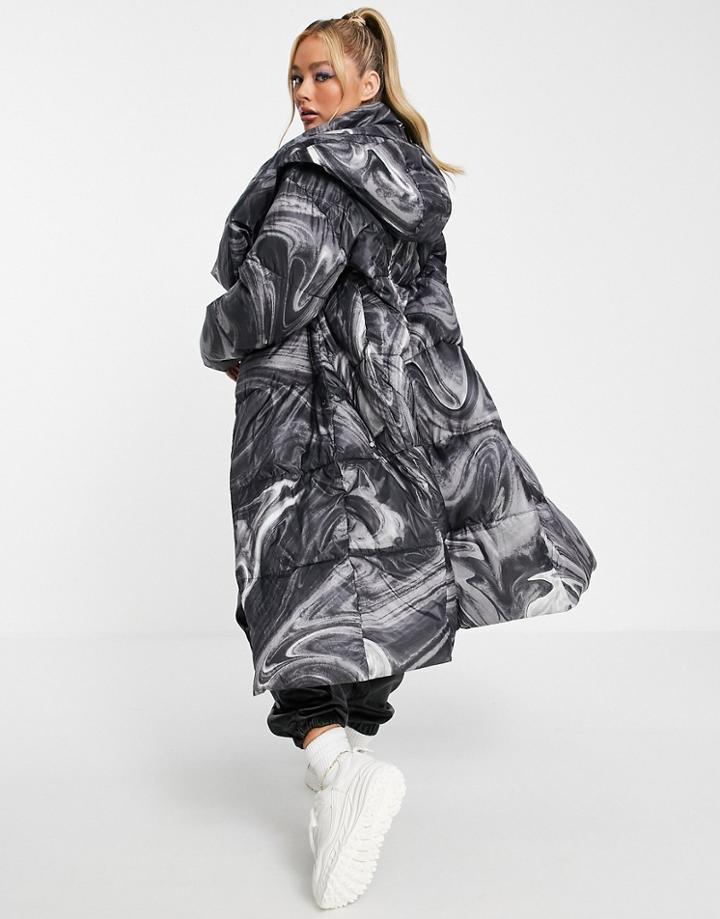 Ugg Catherina Padded Coat In Black And White Marble