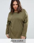 Asos Curve Ultimate Long Sleeved Tunic Oversized T-shirt - Green