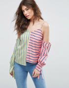 Asos Cold Shoulder Top In Mix And Match Stripe - Multi