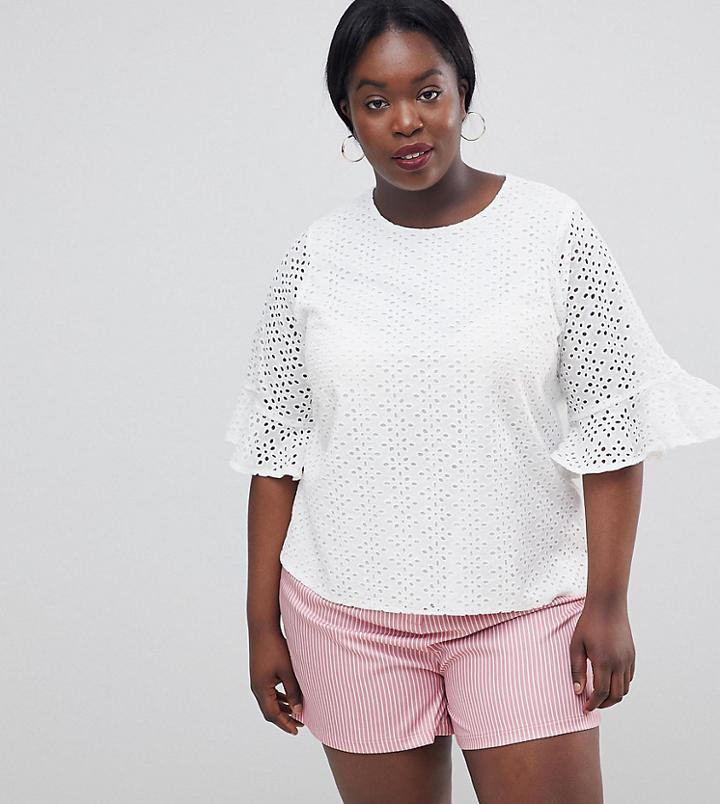 Fashion Union Plus Top In Broderie - White