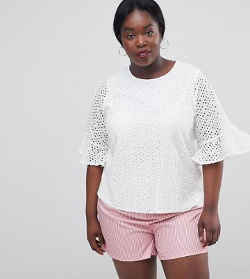 Fashion Union Plus Top In Broderie - White