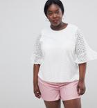Fashion Union Plus Top In Broderie - White