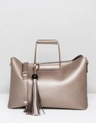 Park Lane Structured Tote Bag With Metal Handle - Silver