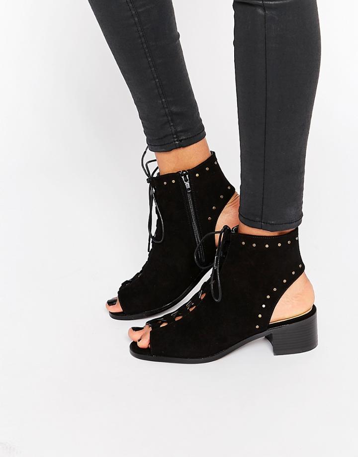 Truffle Collection Lace Up Bootie Mid Heeled Sandals - Black