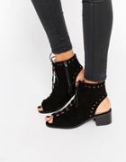 Truffle Collection Lace Up Bootie Mid Heeled Sandals - Black