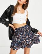Jdy Jen Smock Woven Loud Floral Print Skirt In Black With Big Floral Print-multi