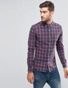 Asos Skinny Tartan Check Shirt In Burgundy - Navy