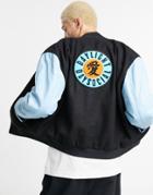 Asos Day Social Leather Varsity Jacket In Black