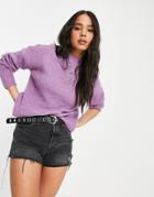 Vero Moda High Neck Cable Knit Sweater In Violet-purple