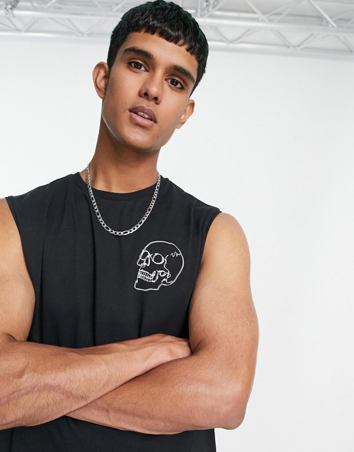 Jack & Jones Originals Oversized Tank With Skull Backprint In Black