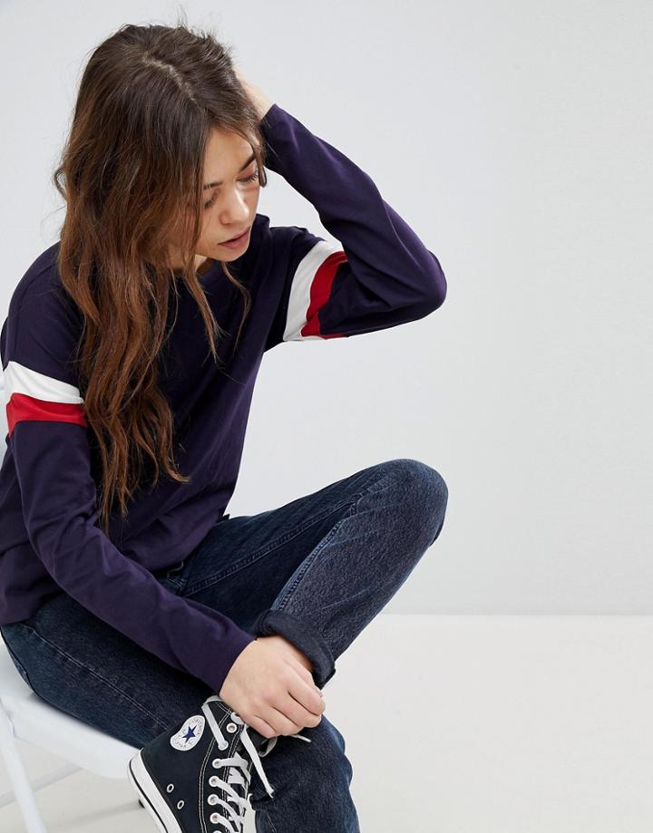 New Look Stripe Long Sleeve Tee - Navy