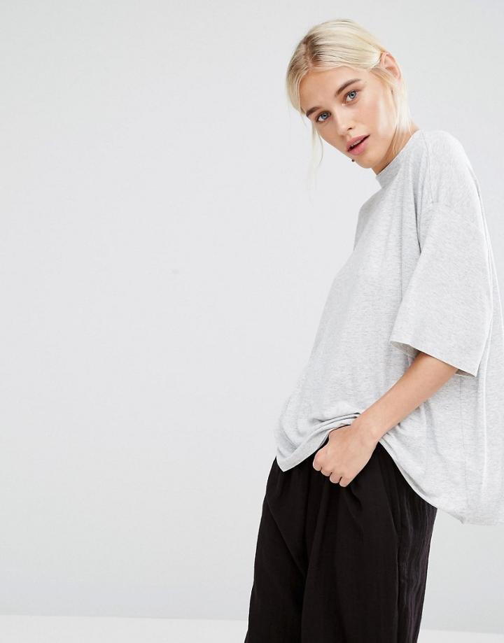 Monki Split Back High Neck Top - Gray