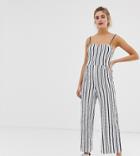 Bershka Striped Jumpsuit In White - White