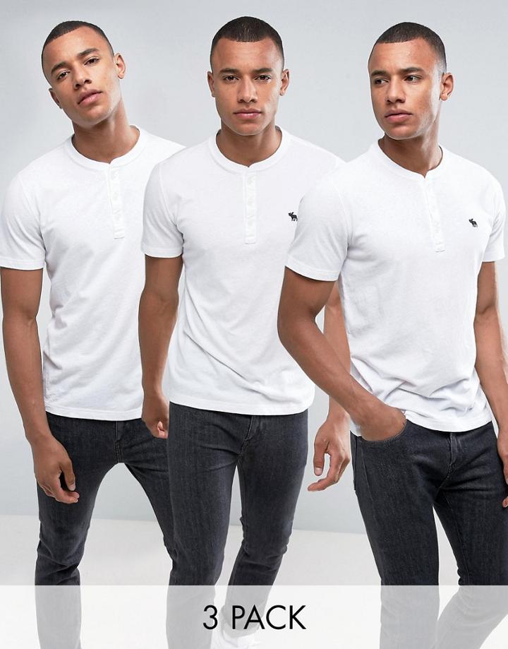 Abercrombie & Fitch 3pack Henley Muscle Slim Fit T-shirt In White - White