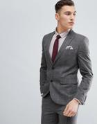 Next Skinny Suit Jacket In Natural Check - Stone
