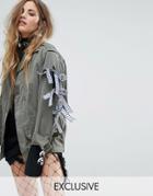 Reclaimed Vintage Revived Military Jacket With Bows - Green
