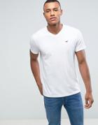 Hollister V-neck T-shirt Slim Fit Icon Logo In White - White