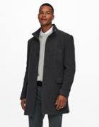 Only & Sons Funnel Neck Coat In Gray