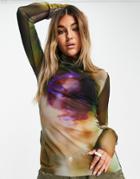 Weekday Immerse Recycled Polyester Long Sleeve Turtleneck Top In Immerse Print-multi
