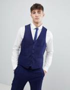 Moss London Skinny Suit Vest With Stretch In Flannel Check-blue