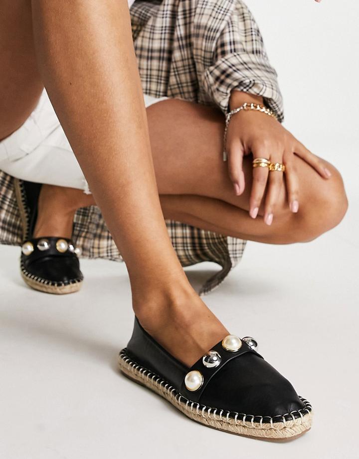 Asos Design Jenna Faux Pearl Espadrilles In Black