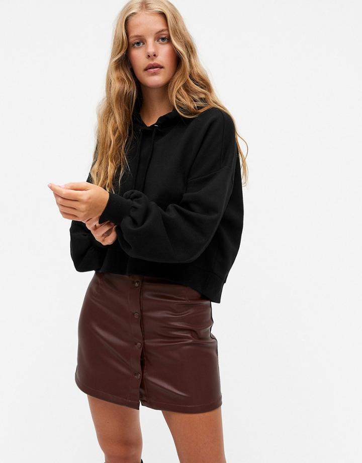 Monki Tindra Organic Cotton Blend Cropped Hoodie In Black-grey