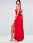 Asos Ruffle Front Strap Back Maxi Dress - Red