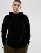 Stradivarius Velour Hoodie In Black - Black