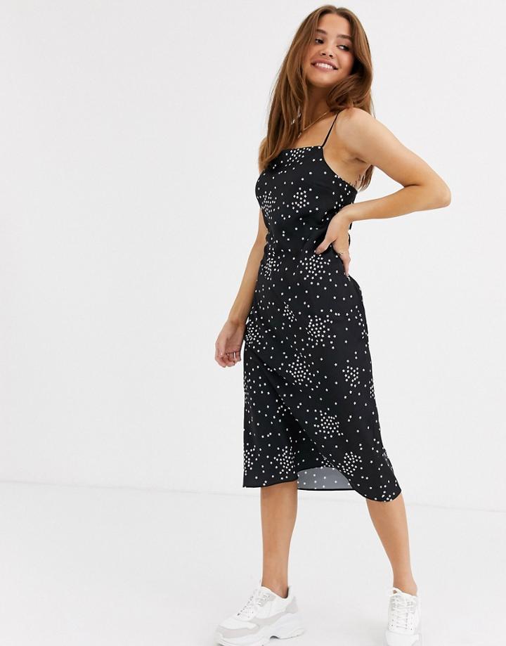Nobody's Child Satin Cami Midi Dress In Scattered Star-black