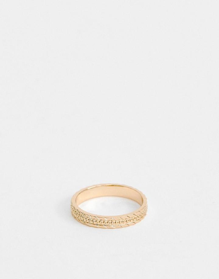 Asos Design Thumb Ring In Vintage Style Engraved Design In Gold - Gold