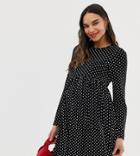 New Look Maternity Long Sleeve Smock Dress In Black Polka Dot - Black
