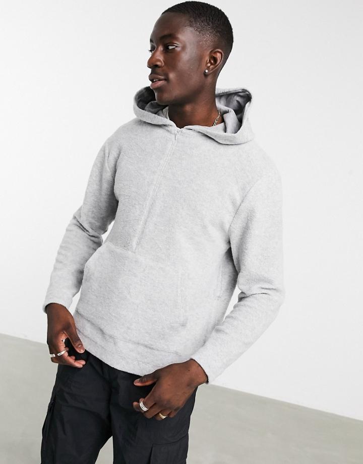Asos Design Relaxed Funnel Neck Polar Fleece Hoodie With Side Zips In Gray-grey