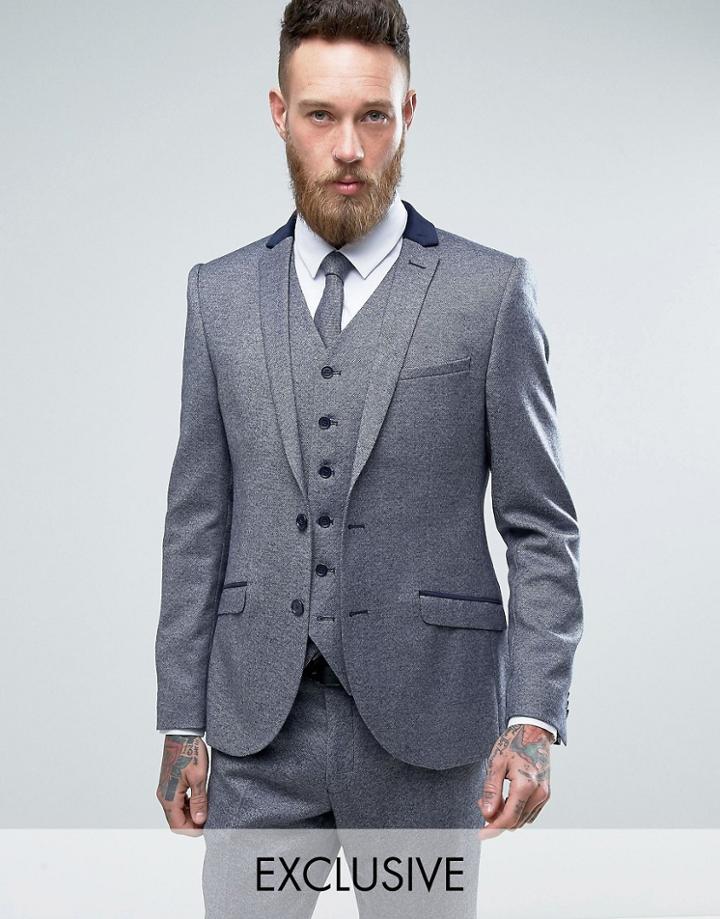 Heart & Dagger Skinny Blazer In Tweed - Blue